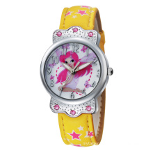 2015 cheaper lovely leather band yellow watch for children
